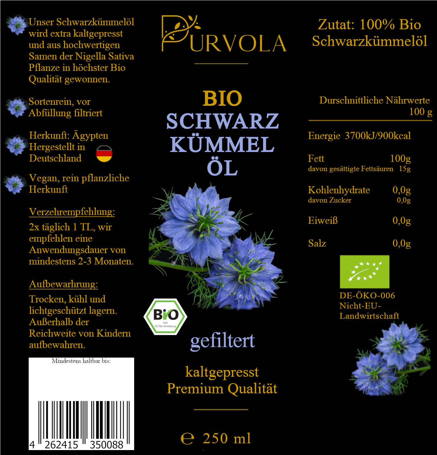 Bio Schwarzkümmelöl 250 ml - gefiltert
