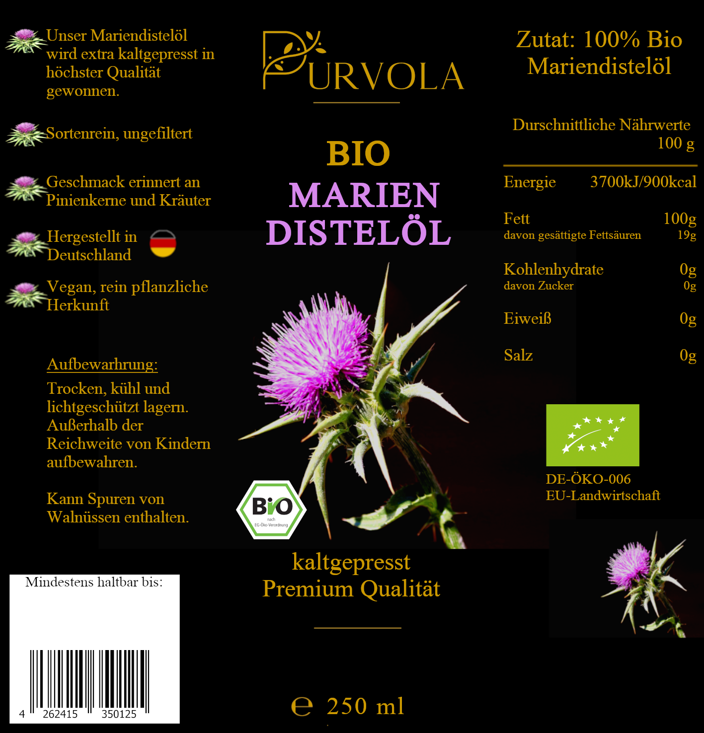 Bio Mariendistelöl 250 ml