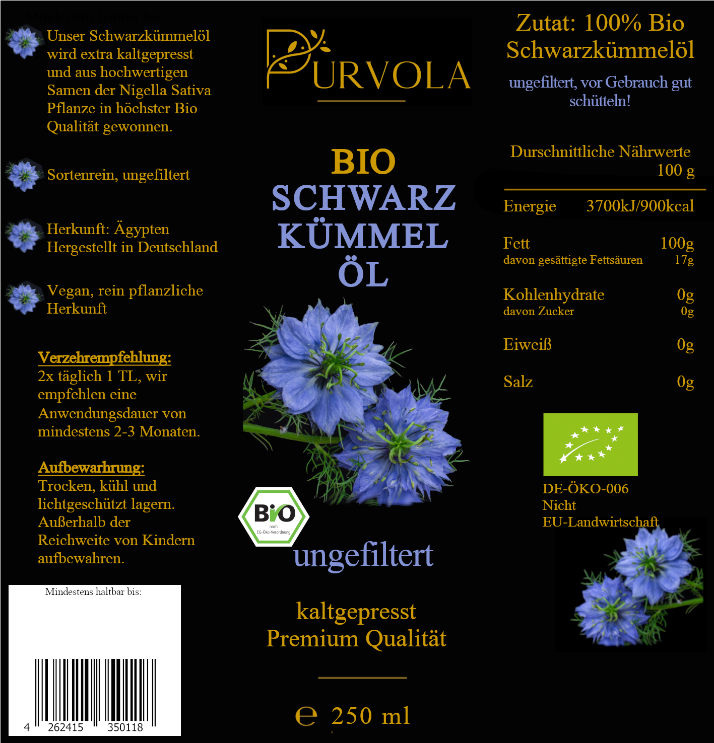 Bio Schwarzkümmelöl 250 ml - ungefiltert
